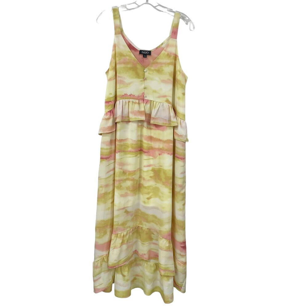 GiGio Sleeveless Yellow Pink Tie Dye Hi Low Maxi Dress Womens Medium